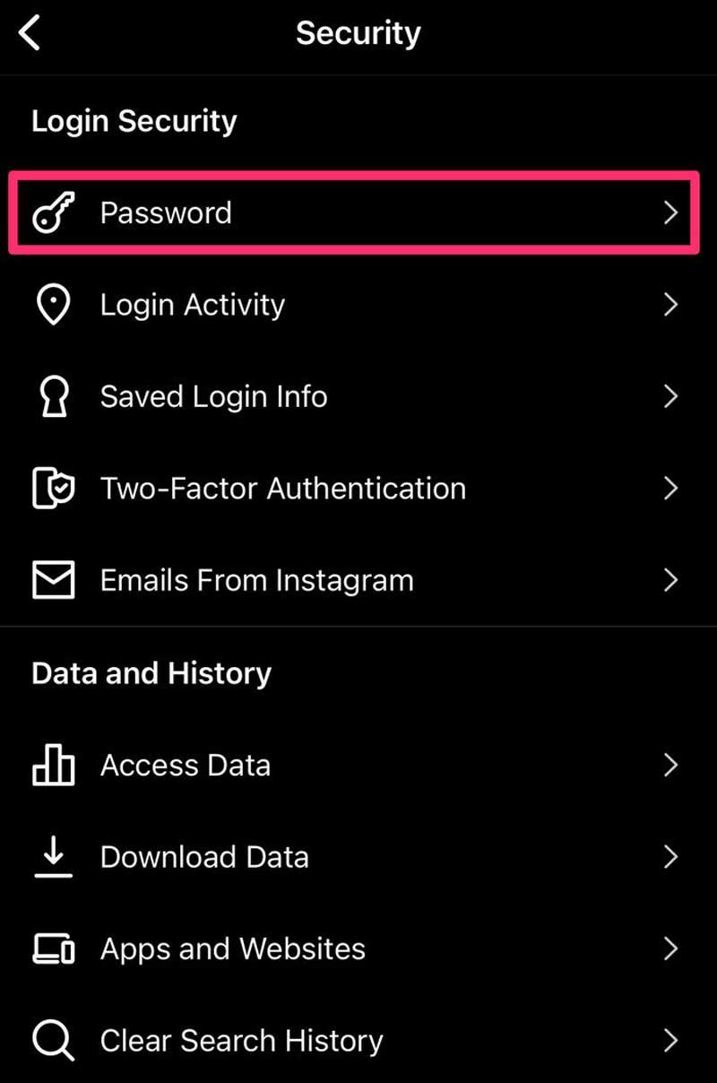 گزینهی رمز عبور (Password) را انتخاب کنید؛