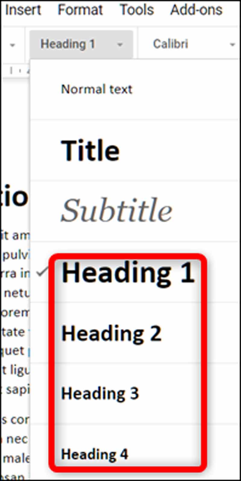نحوهی افزودن فهرست مطالب- گوگل داکس