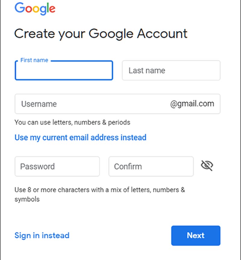 نحوهی ساخت حساب کاربری-  گوگل داکس