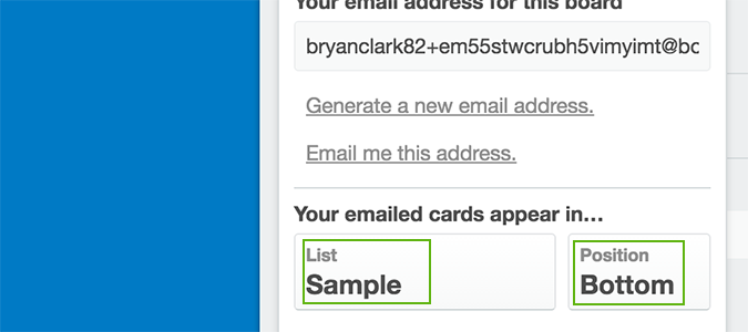 ایجاد کارت با ایمیل در ترلو - انتخاب یکی از این گزینهها