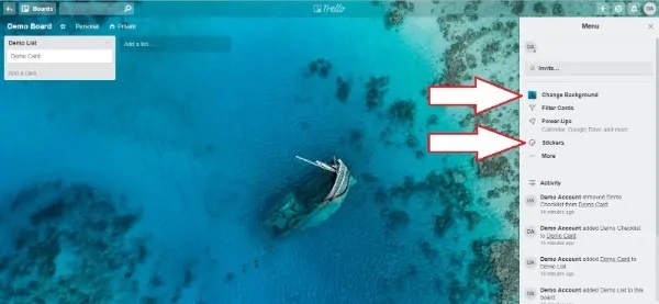 صفحهی پیشزمینهی ترلو و استیکرها