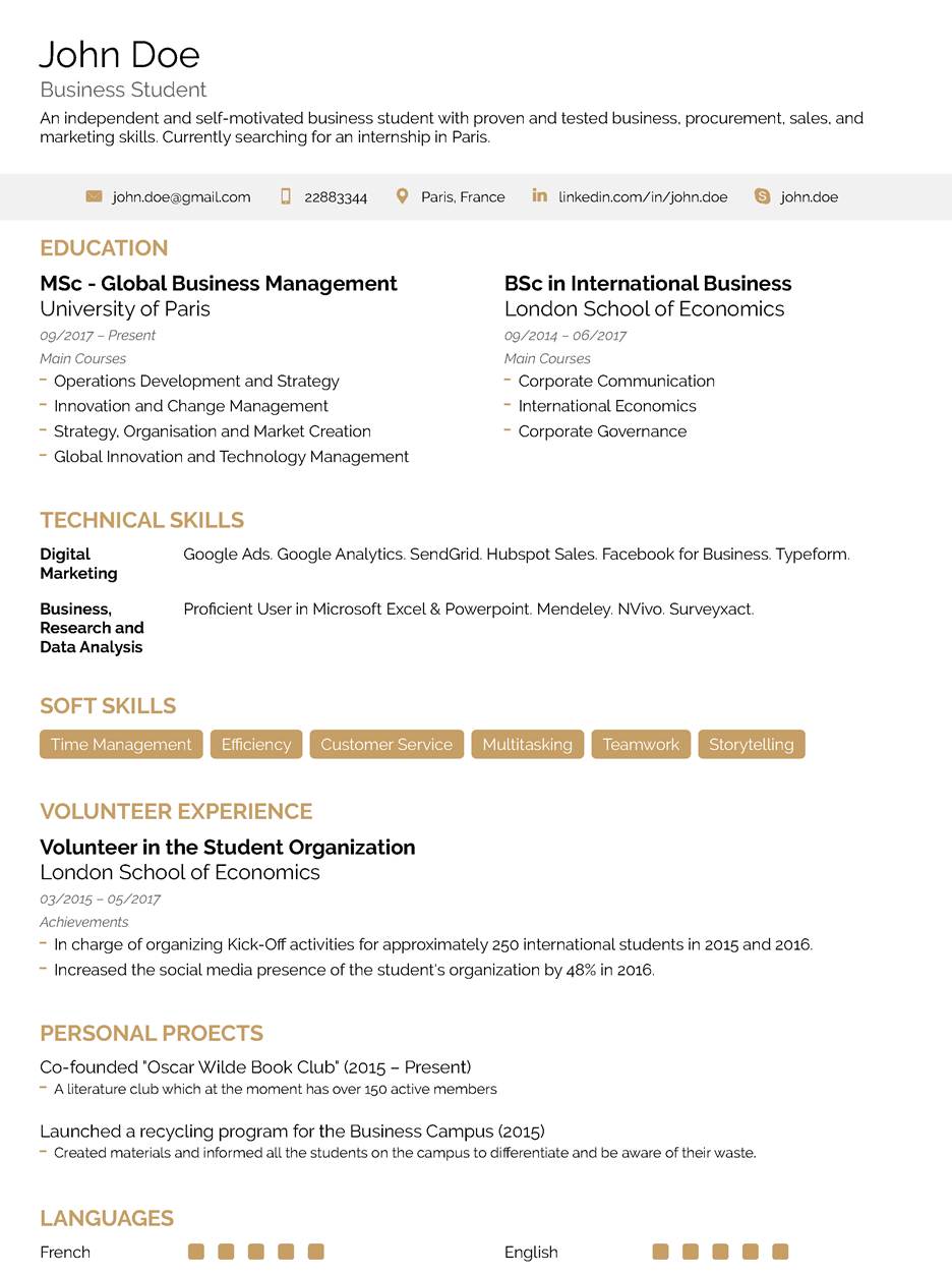 student one page resume template