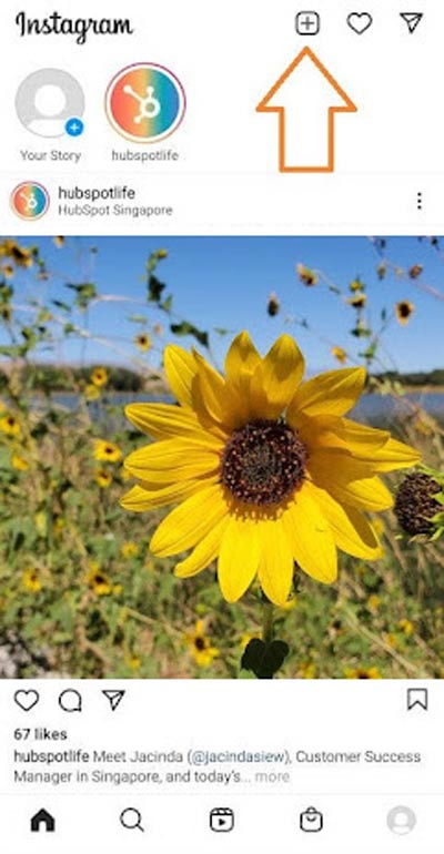 پست گذاشتن در اینستاگرام - کلیک‌کردن روی علامت بعلاوه (+)