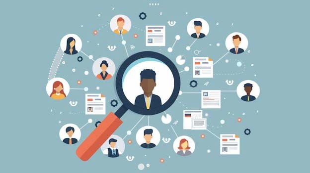 Talent search concept with magnifying glass highlighting people icons for  human resources and employee selection | Premium AI-generated image