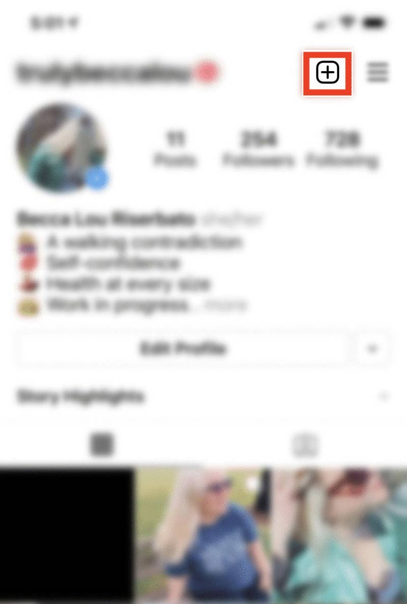 عکس برای استوری اینستا - علامت بهاضافهای را که در صفحهی پروفایل قرار دارد، لمس کنید