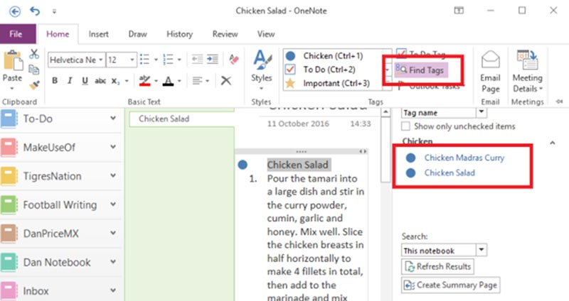 قابلیت دیگر وان نوت جستوجو بر اساس برچسبها است.