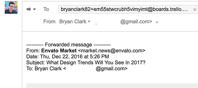 ایجاد کارت با ایمیل در ترلو - پیام را به آدرس ترلوی خود ارسال کنید.