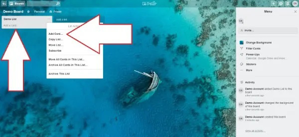 عکس اول اضافه کردن کارتهای ترلو