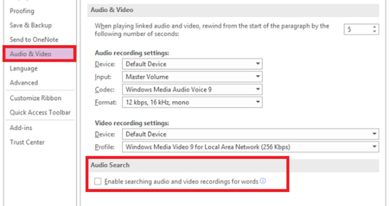 مراحل روشن کردن گزینهی جستوجو در فایلهای صوتی وان نوت