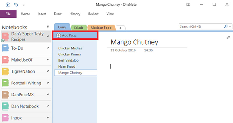 در وان نوت صفحات (Pages) یادداشتهای جداگانهای در بخشهای شما وجود دارند.