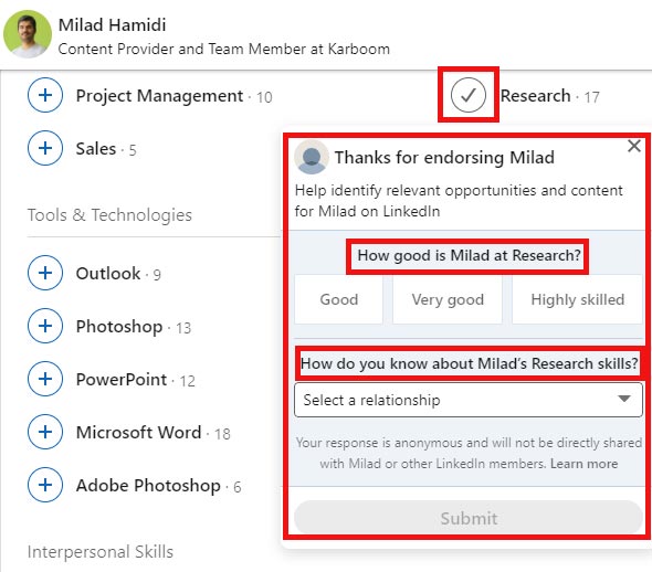 نحوهی دادن تأییدیه به مهارتهای دیگران در لینکدین- Endorse در لینکدین