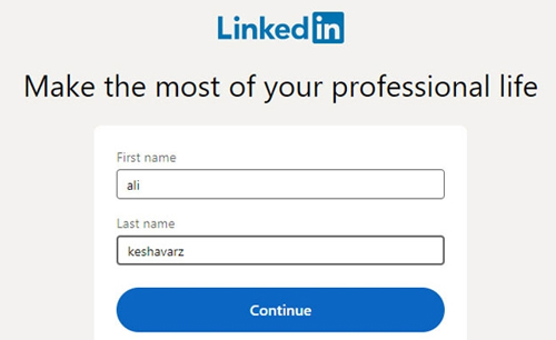 مرحله ۳ ایجاد حساب لینکدین