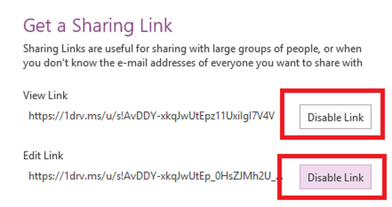 در وان نوت امکان بهاشتراکگذاری و دادن دسترسی یادداشتها به وسیلهی ایمیل و همینطور تغییر سطح دسترسی نیز وجود دارد.