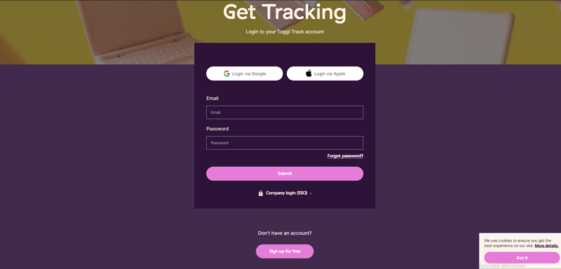 شکل ۱. صفحه اصلی تاگل و ثبت نام با گزینه Sign up
