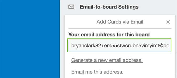ایجاد کارت با ایمیل در ترلو - آدرس ایمیل را کپی کنید
