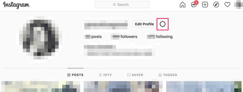 تغییر گذرواژه اینستا - روی علامت چرخدنده کلیک کنید؛