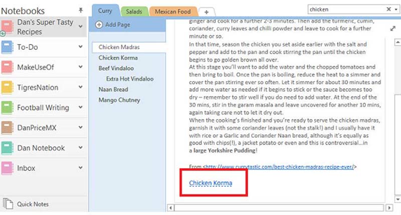 قابلیت دیگر وان نوت ایجاد یادداشتهای لینکشده است