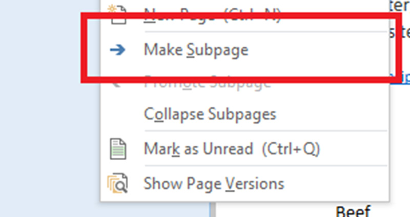 در وان نوت زیرصفحهها (Subpages) کوچکترین جزء محسوب میشوند.